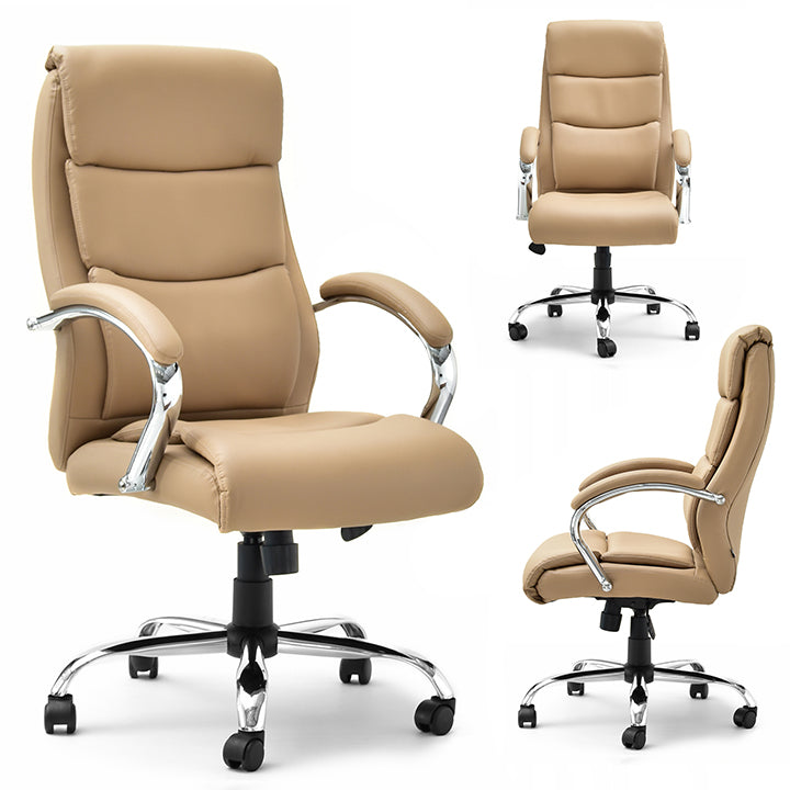 COMFORTABLE ELEGANT BEIGE ARMCHAIR FOR OFFICE LUX ECO-LEATHER LEG CHROME