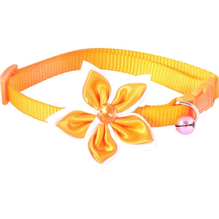 COMFORTABLE ELEGANT DOG COLLAR WITH FLOWER AND ORANGE BELL Packaging status original