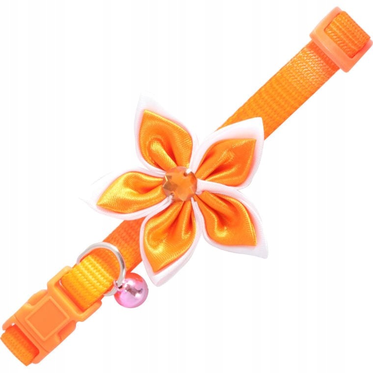 COMFORTABLE ELEGANT DOG COLLAR WITH FLOWER AND ORANGE BELL