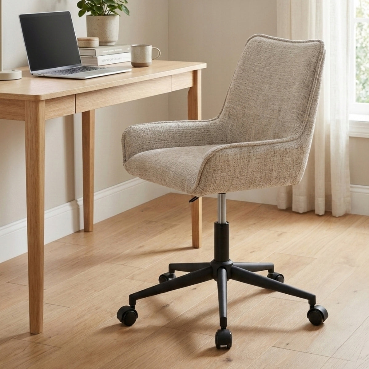 COMFORTABLE OFFICE CHAIR SWIVEL BEIGE on wheels with desk back Medical device no