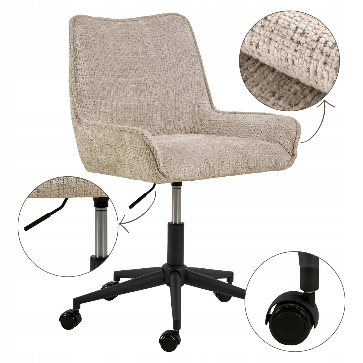 COMFORTABLE OFFICE CHAIR SWIVEL BEIGE on wheels with desk back