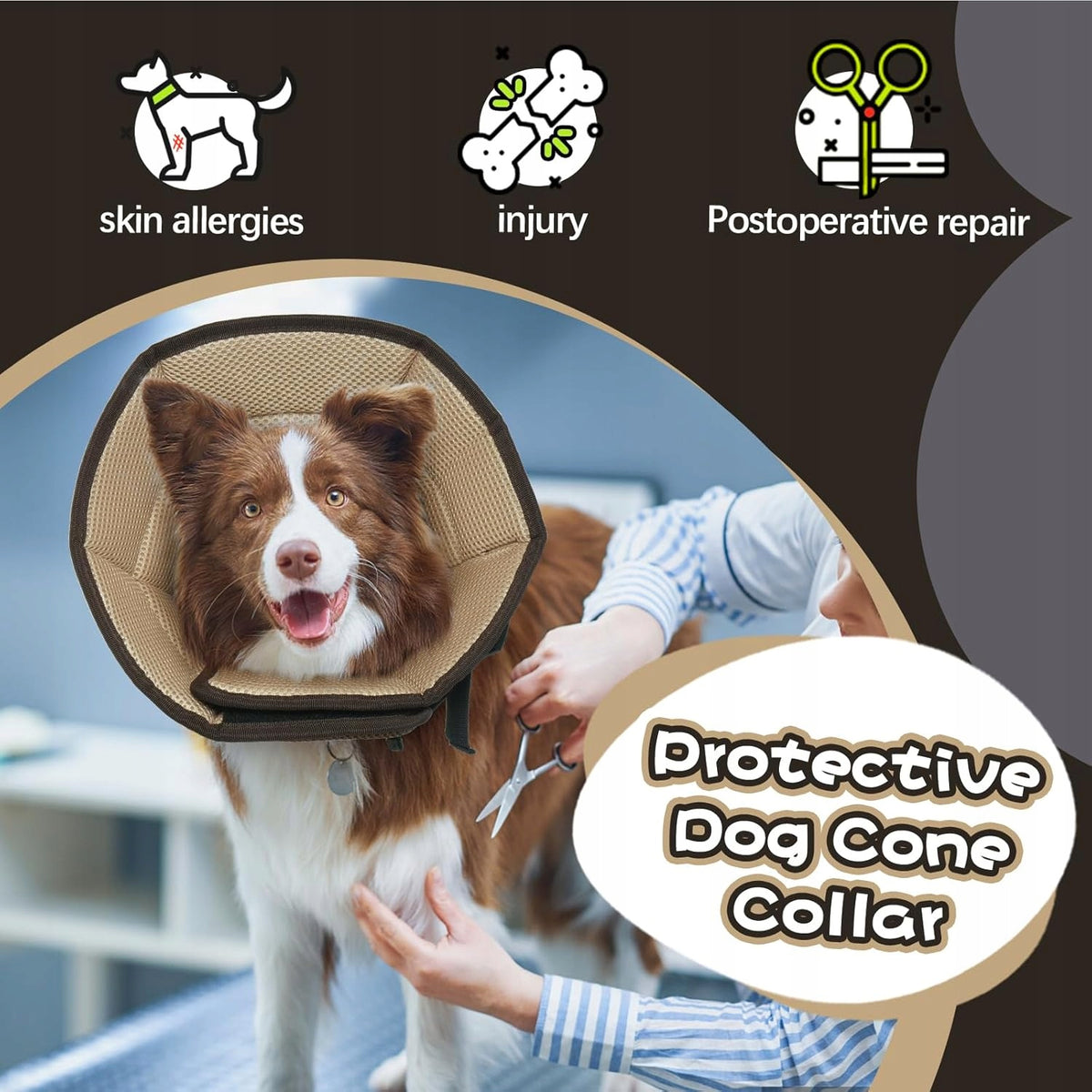COMFORTABLE PROTECTIVE DOG COLLAR AGAINST LICKING ADJUSTABLE BROWN XL Brand Mój Przyjaciel