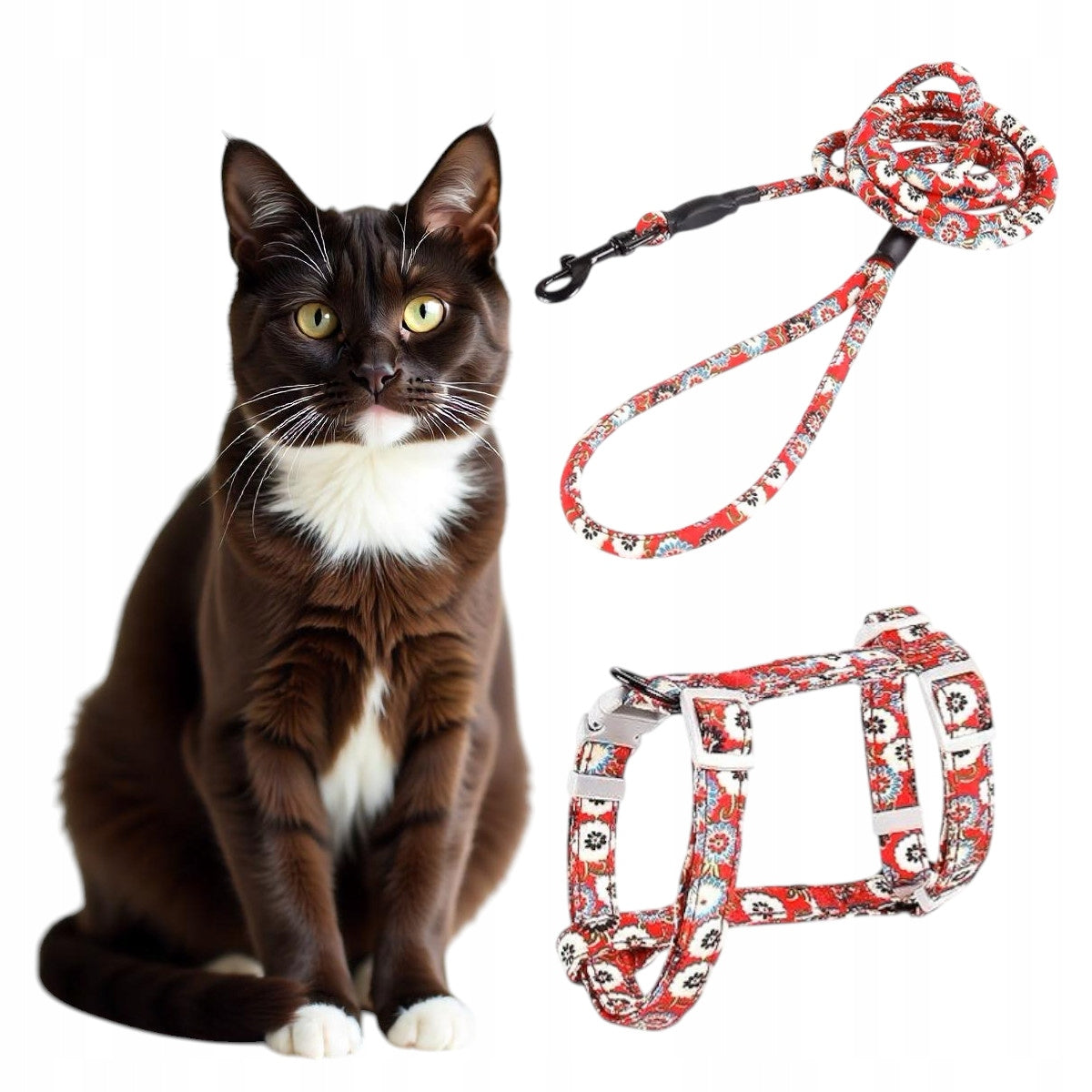 COMFORTABLE RED ADJUSTABLE GUARD HARNESS WITH CAT LEASH SIZE M