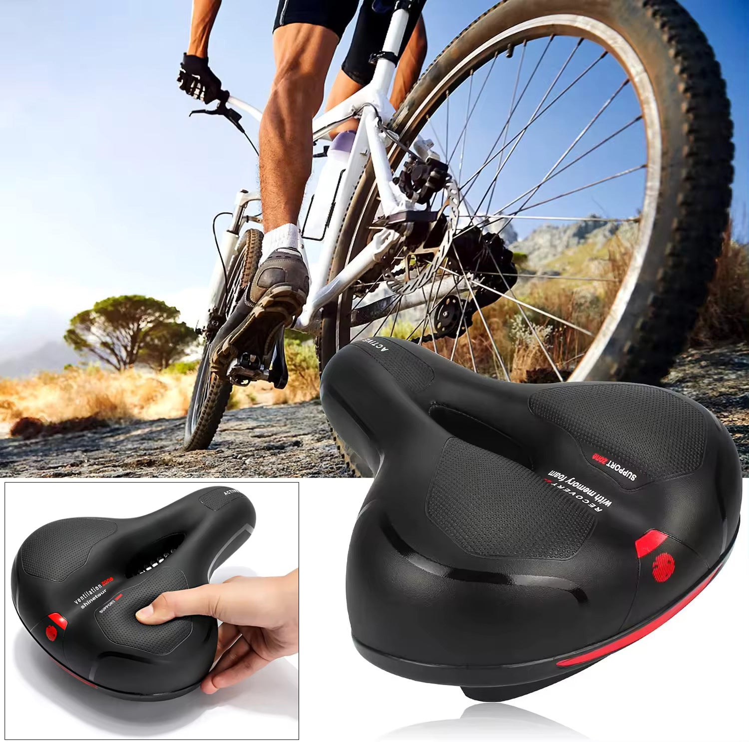 COMFORTABLE SPORTS BICYCLE SADDLE SOFT WIDE EXTRA VENTILATION BLUE Color black
