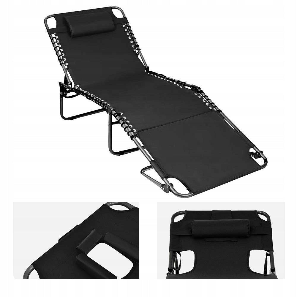 COMFORTABLE STRONG BEACH LOUNGER RECLINER WITH PILLOW OPENING Manufacturer code SKŁADANY ROZKŁADANY WYGODNY LEŻANKA