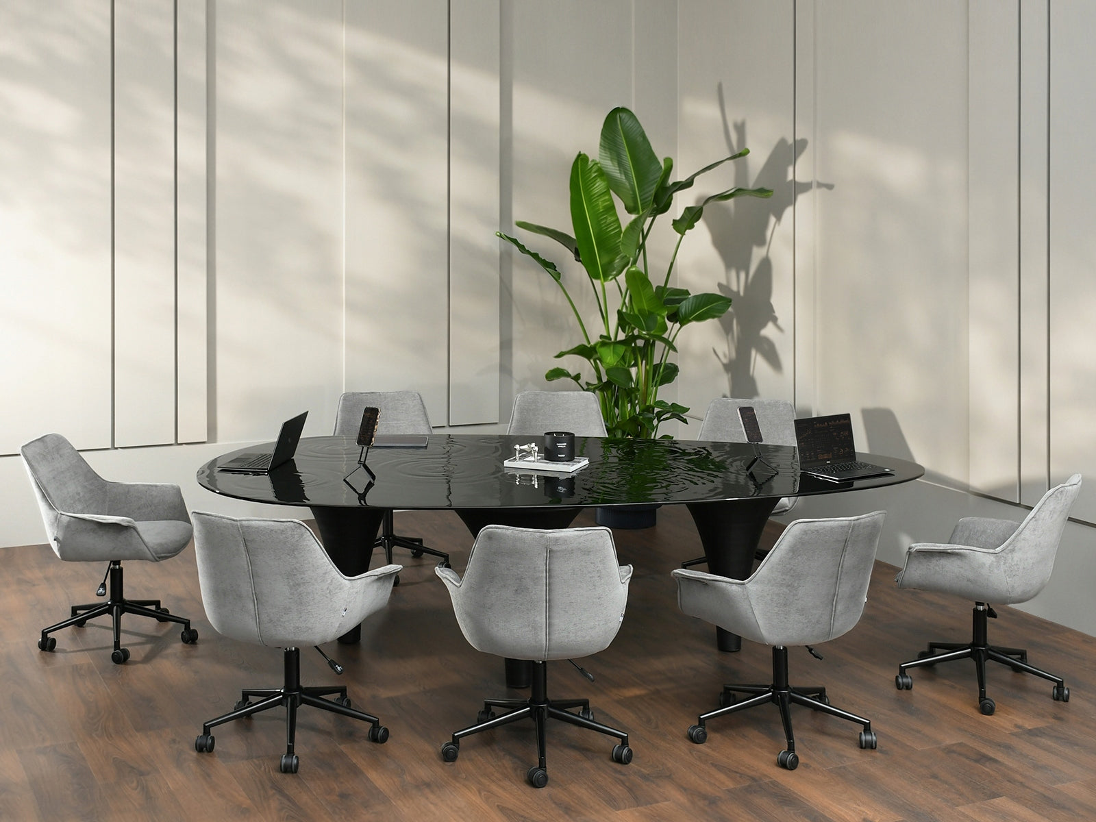 COMFORTABLE UPHOLSTERED ARMCHAIR FOR OFFICE WORK OMAR FABRIC GREY PODST BLACK Brand Mebel-Partner