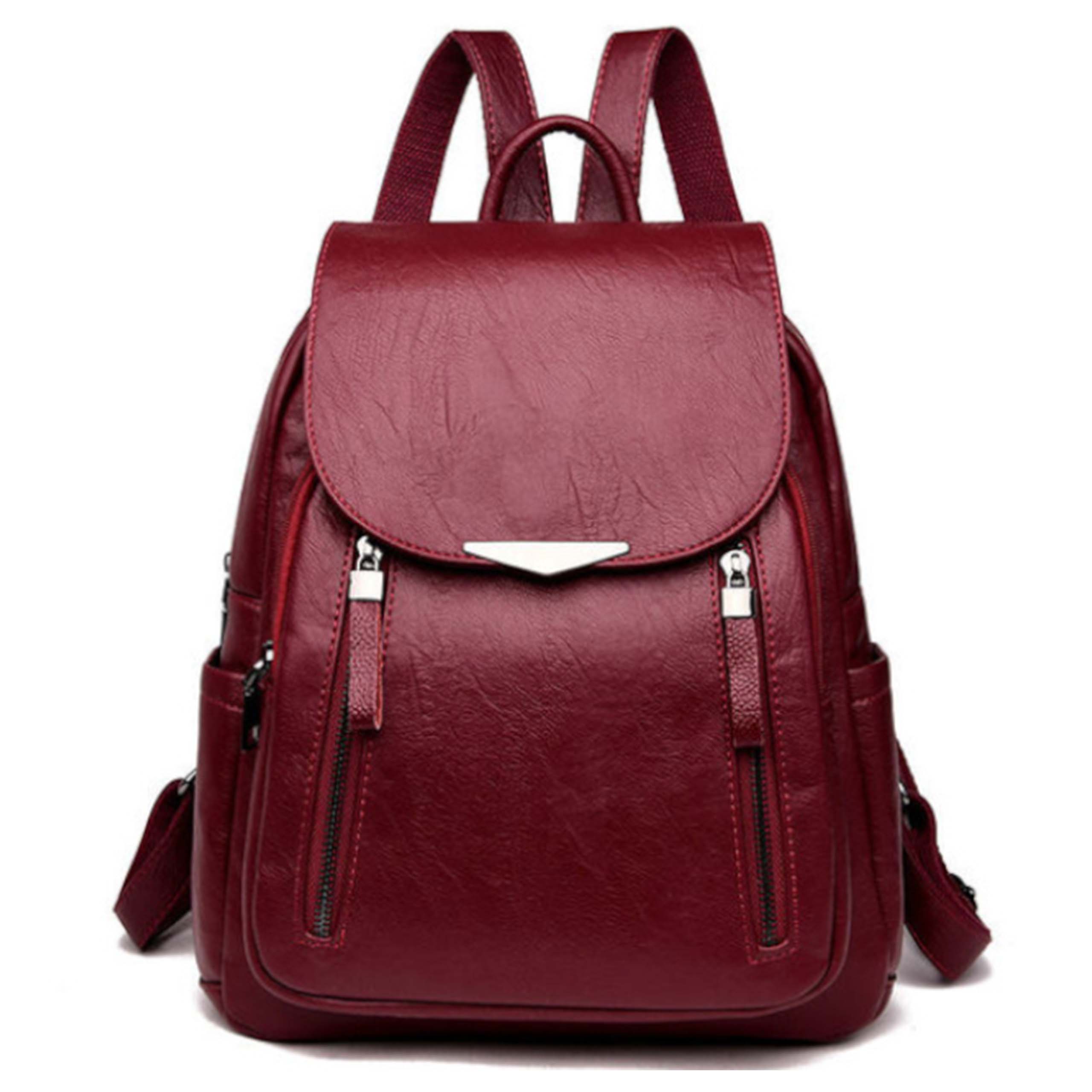 COMFORTABLE URBAN LEATHER BACKPACK WOMEN'S ELEGANT RED HANDBAG