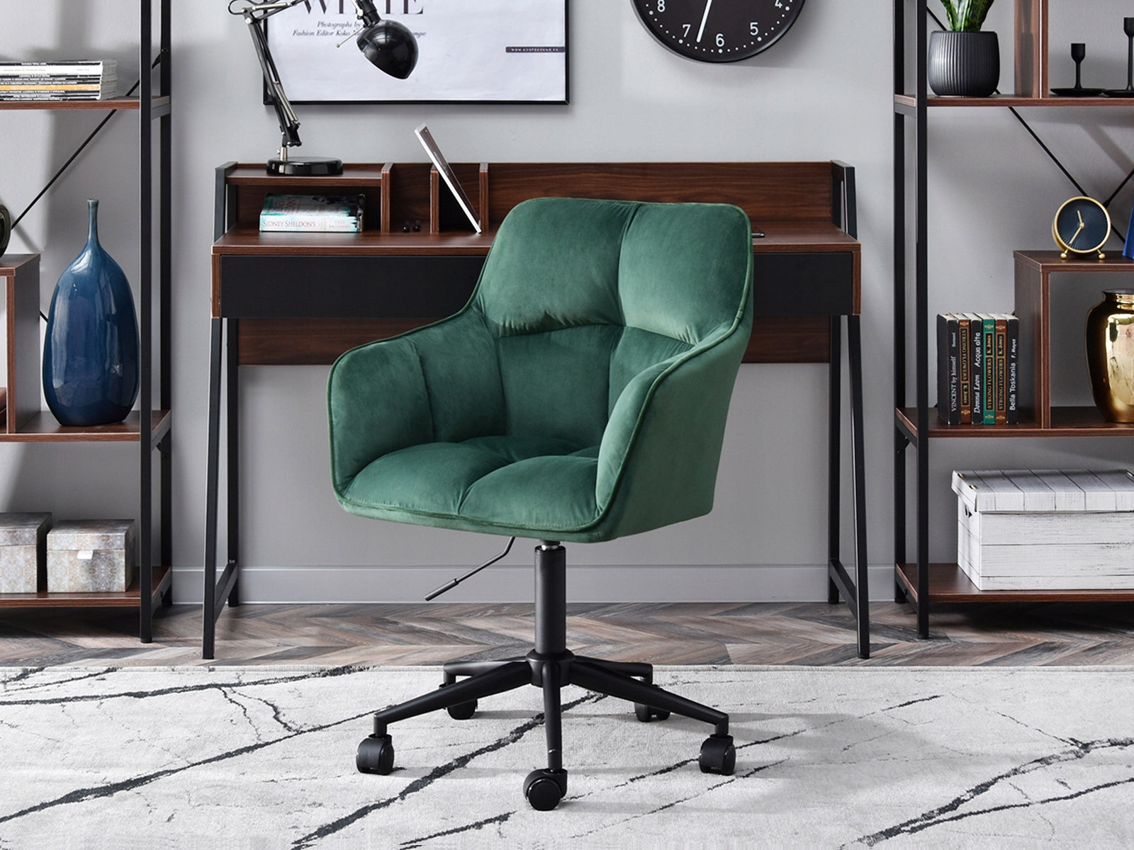 COMFORTABLE VELOUR DESK CHAIR DRESSING TABLE ISLA GREEN ON BLACK BASE Manufacturer code 5907698655640