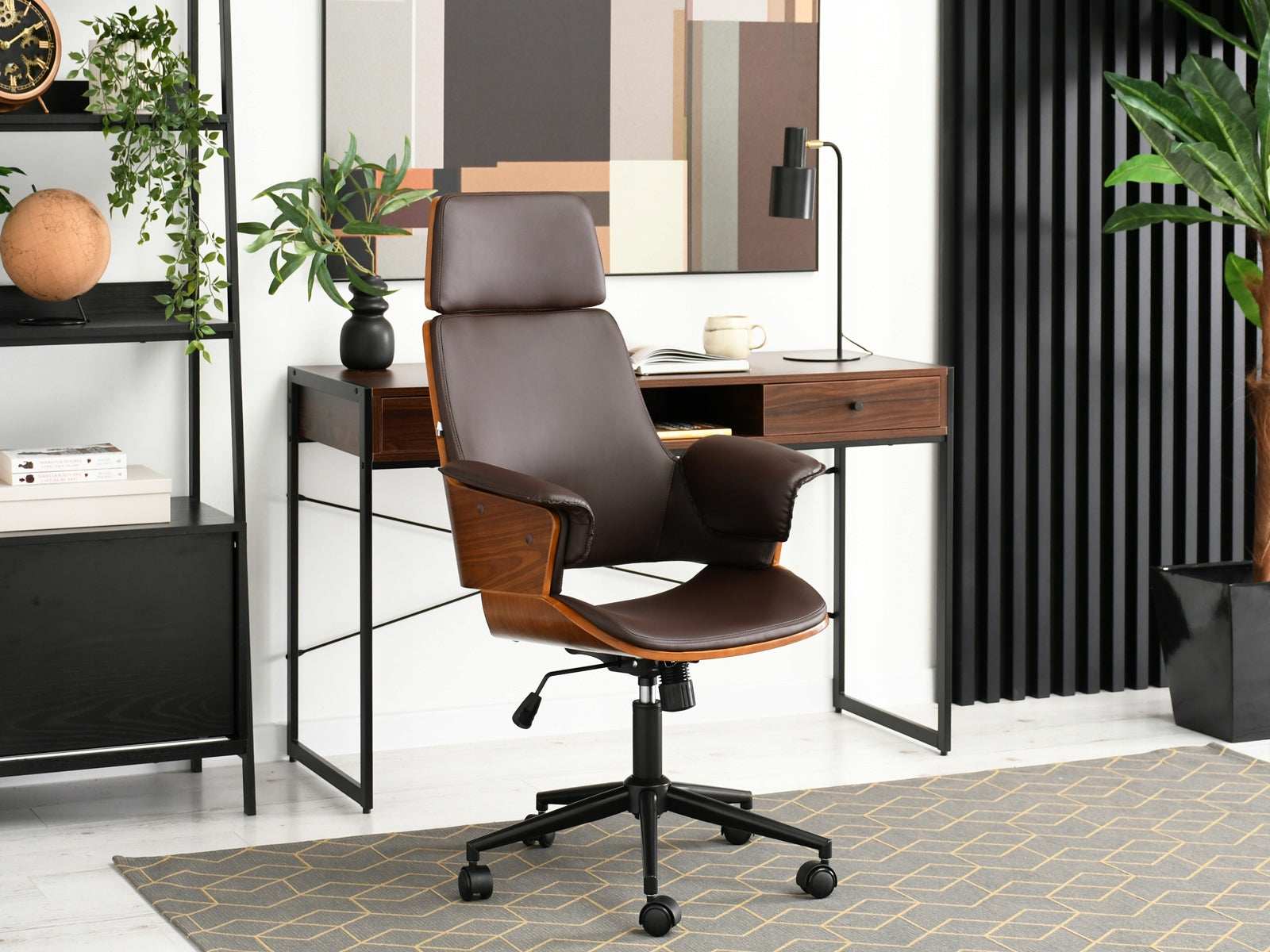 COMFORTABLE WORK DESK CHAIR CLEMENS WOOD WALNUT BROWN FAUX LEATHER Manufacturer code 5907698683940
