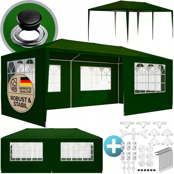 COMMERCIAL GARDEN PAVILION 3X6 TENT GAZEBO GREEN 6 WALLS Packaging status original