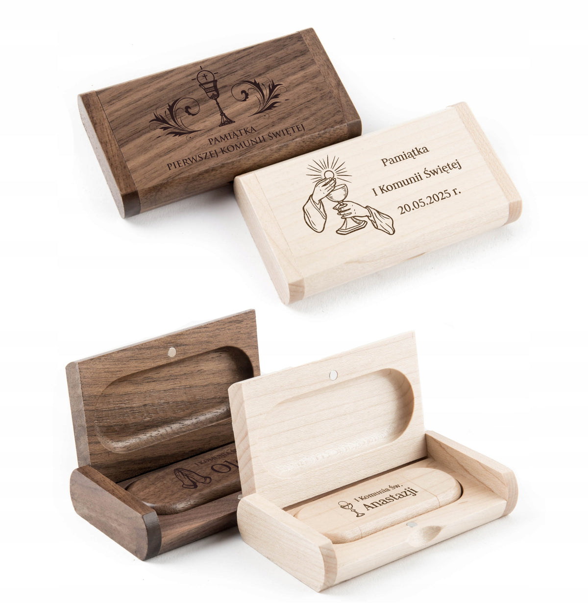 COMMUNION FLASH DRIVE WOOD 8 GB 2.0 3.2 USB-C TYPE C + BOX ENGRAVING AND COMMUNION