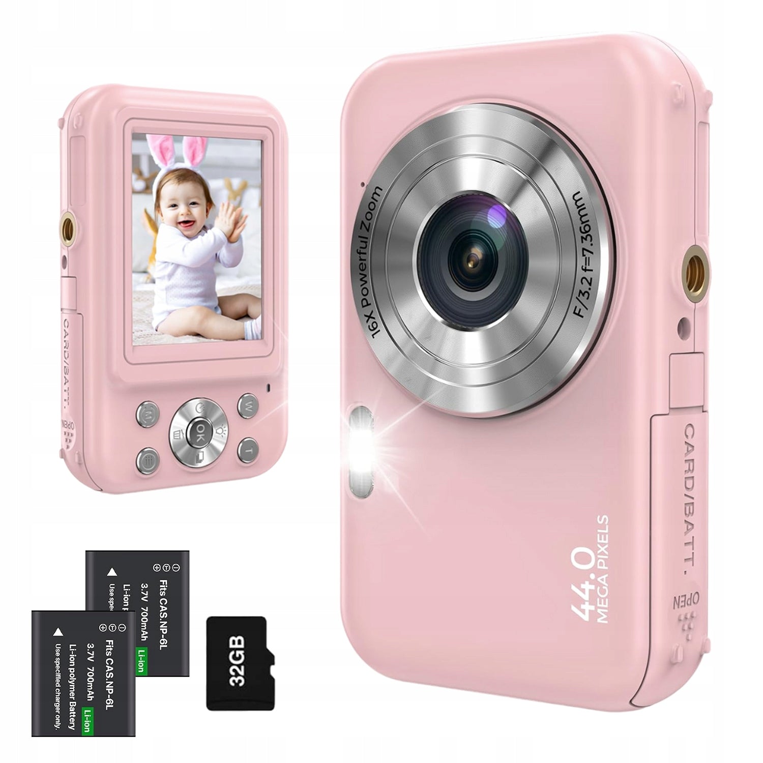 COMPACT DIGITAL CAMERA VLOGGING CAMERA 1080P 44MP 16X ZOOM FLASH