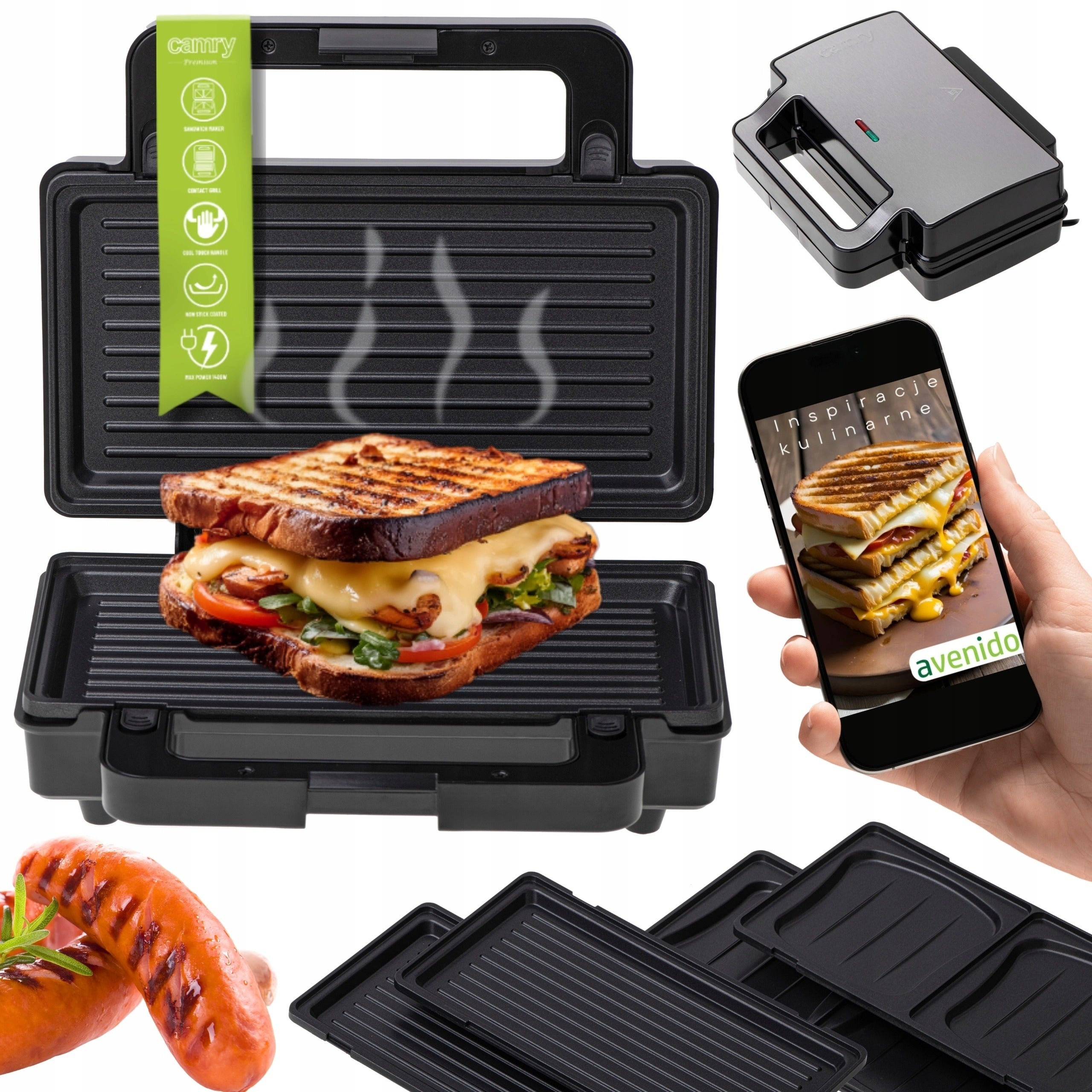 COMPACT ELECTRIC GRILL FOR SANDWICHES TOASTER FOR PANINI TOASTER 2IN1 1400W