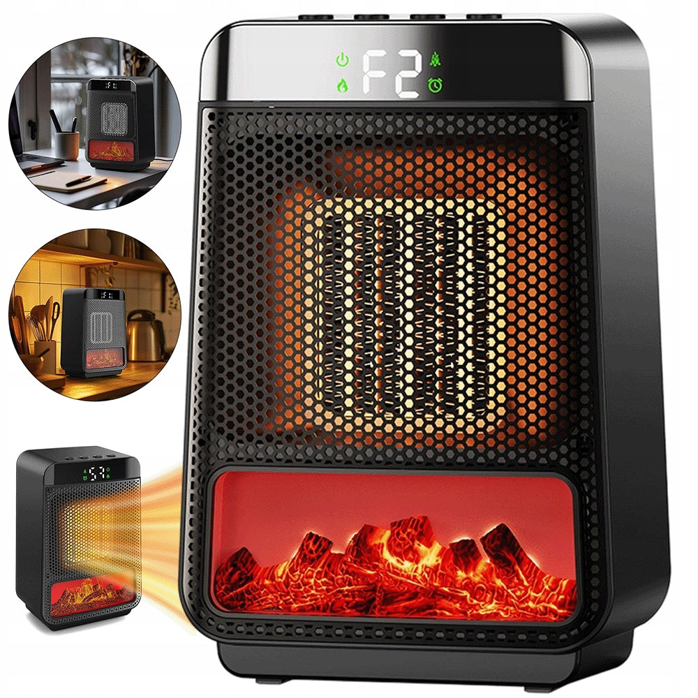 COMPACT HEATER WITH DIGITAL PANEL AND MULTIPLE PROTECTION 3D fireplace