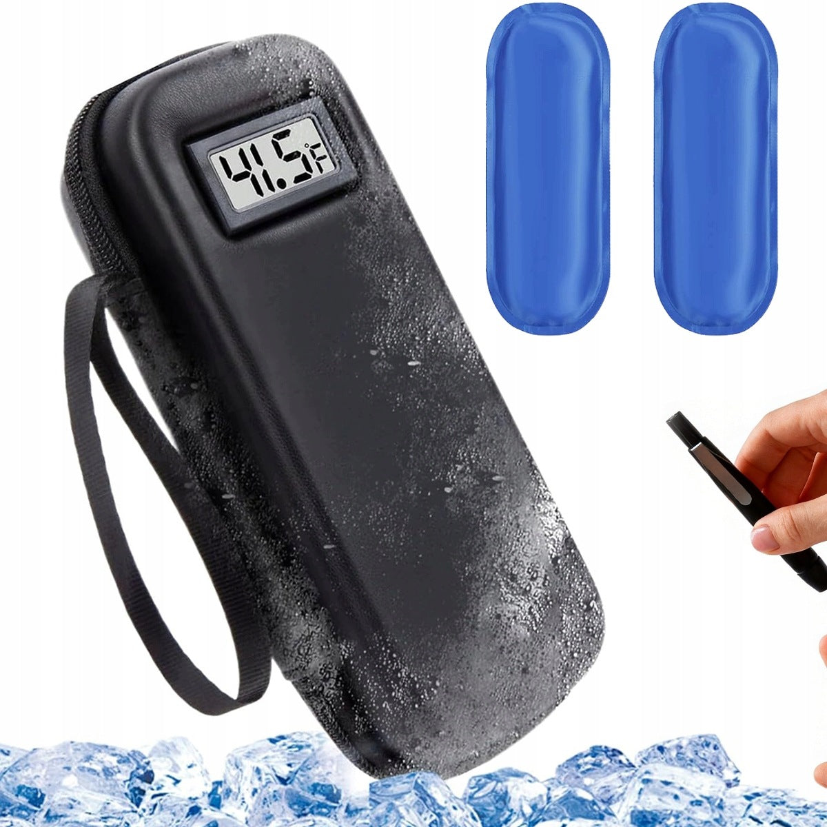COMPACT INSULIN COOLING CASE WITH SCREEN AND REUSABLE CARTRIDGES