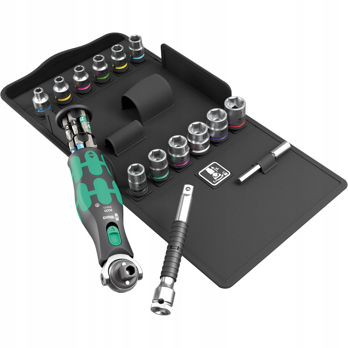 COMPACT RATCHET WERA 8009 ZYKLOP POCKET SET 3 CAPS BEATEN 27 el.