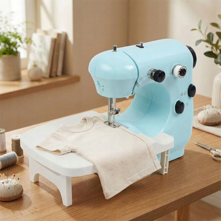 COMPACT SEWING MACHINE WITH ADJUSTABLE SPEED AND THREAD WINDING FUNCTION Dominant color green