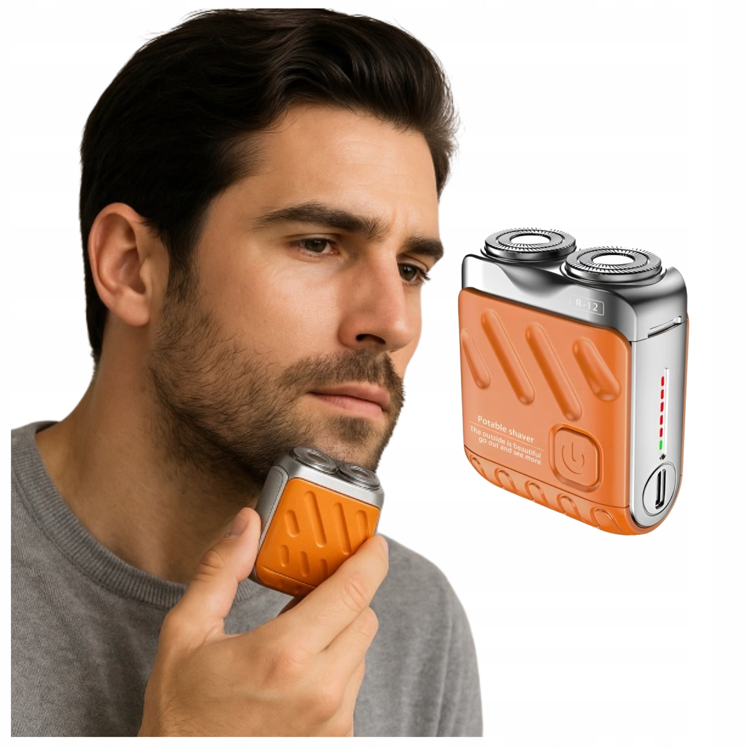 COMPACT TRAVEL SHAVER WITH DOUBLE BLADE AND QUIET MOTOR