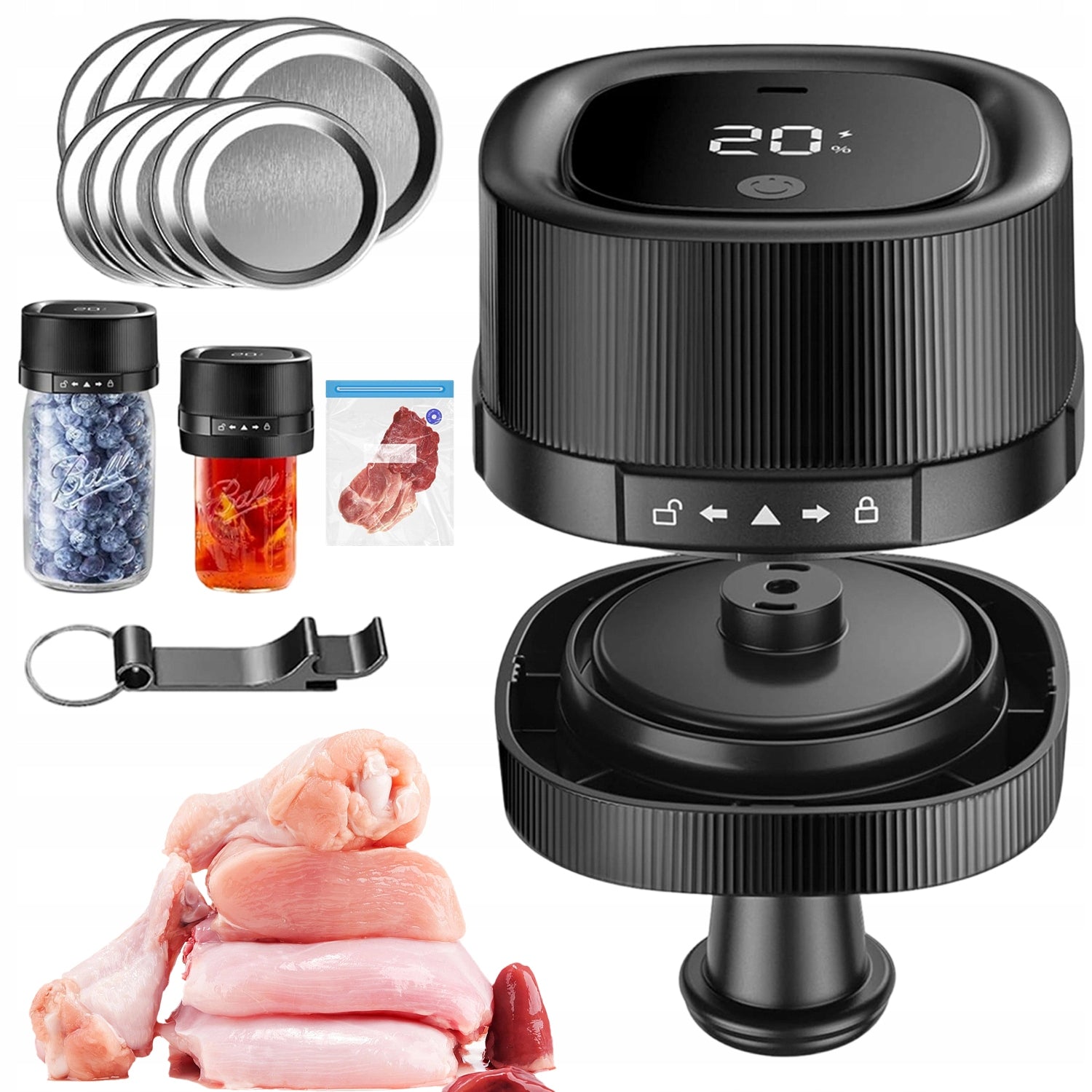 COMPACT VACUUM KIT FOR BATTERY JARS, USB CHARGING, BLACK