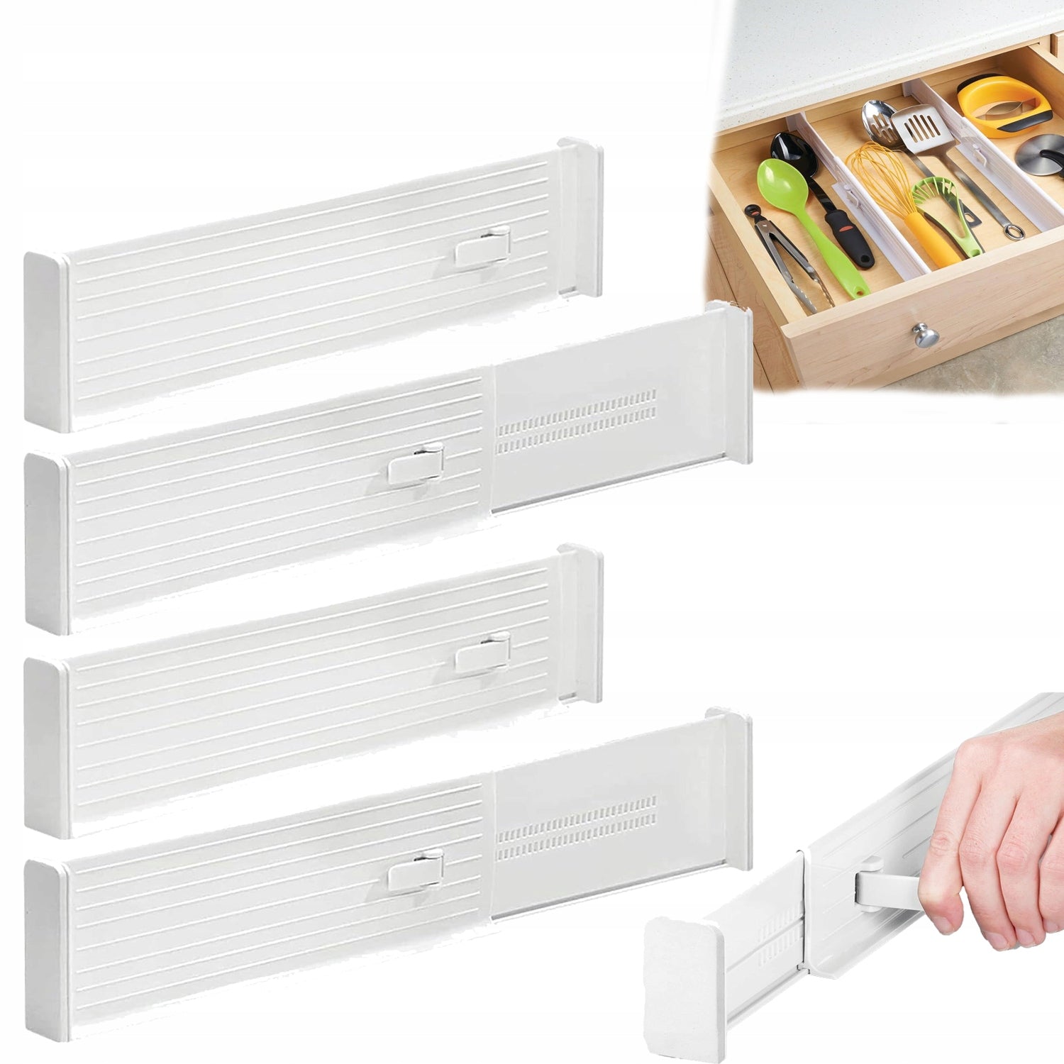 COMPARTMENTS ORGANIZER FOR DRAWER PARTITIONS ADJUSTABLE FOR KITCHEN 4 PCS