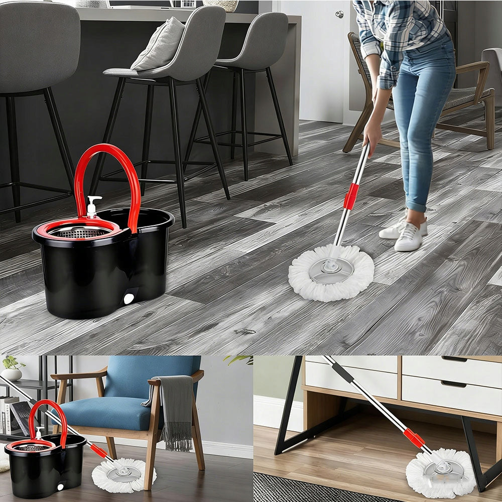 COMPLETE ROTARY MOP SET WITH BUCKET – 3 WET AND DRY MICROFIBERS Packaging status original