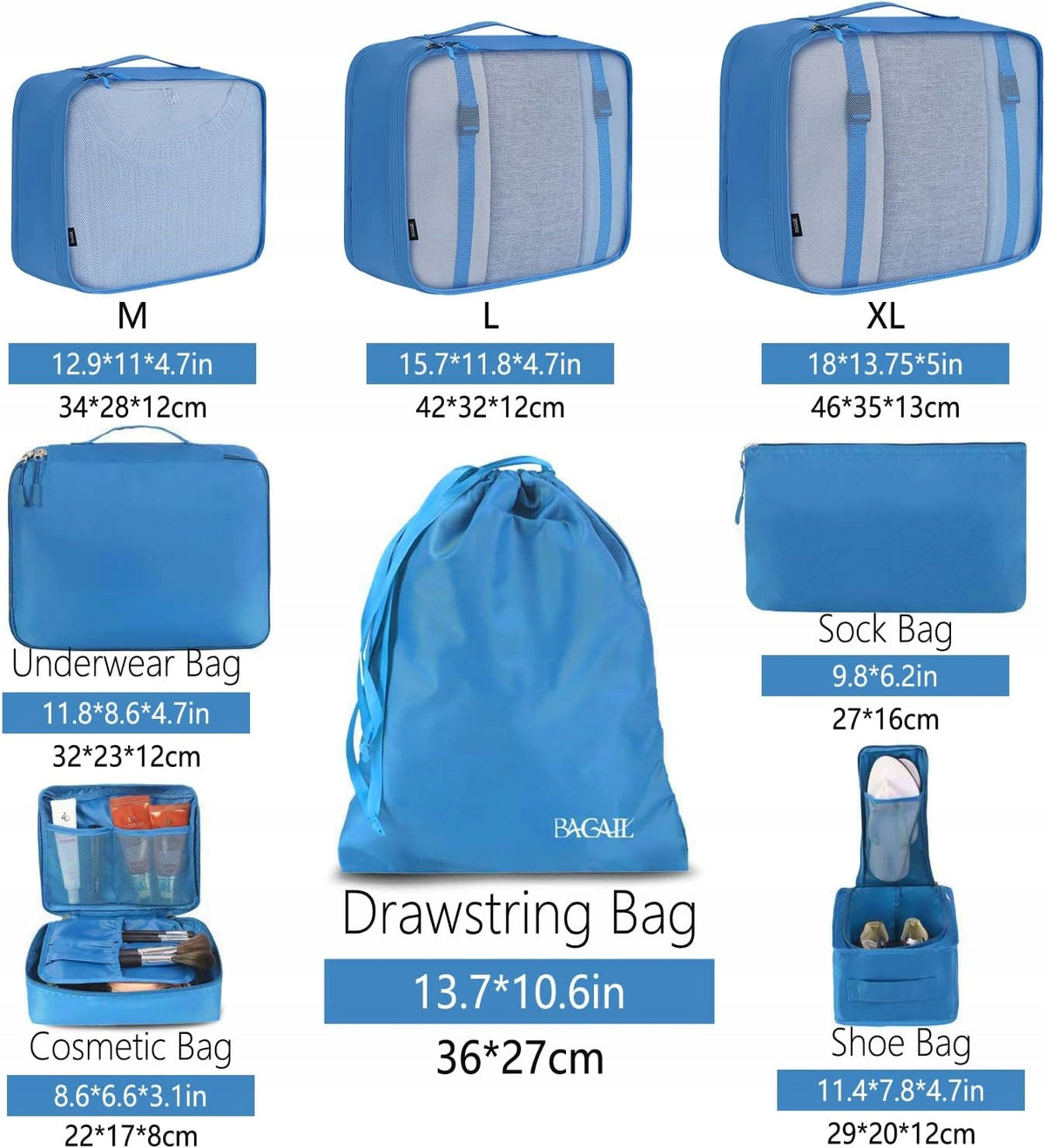 COMPRESSION BAG 8x LUGGAGE PACKING SUITCASE ORGANIZER FOR TRAVEL SET Color blue