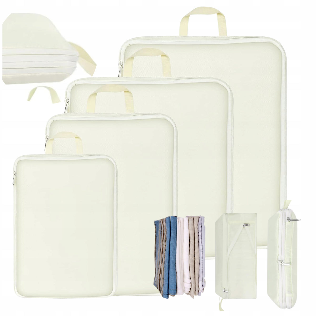 COMPRESSION BAGS FOR PACKING 4 TRAVEL BAGS FOR SUITCASE SET BEIGE