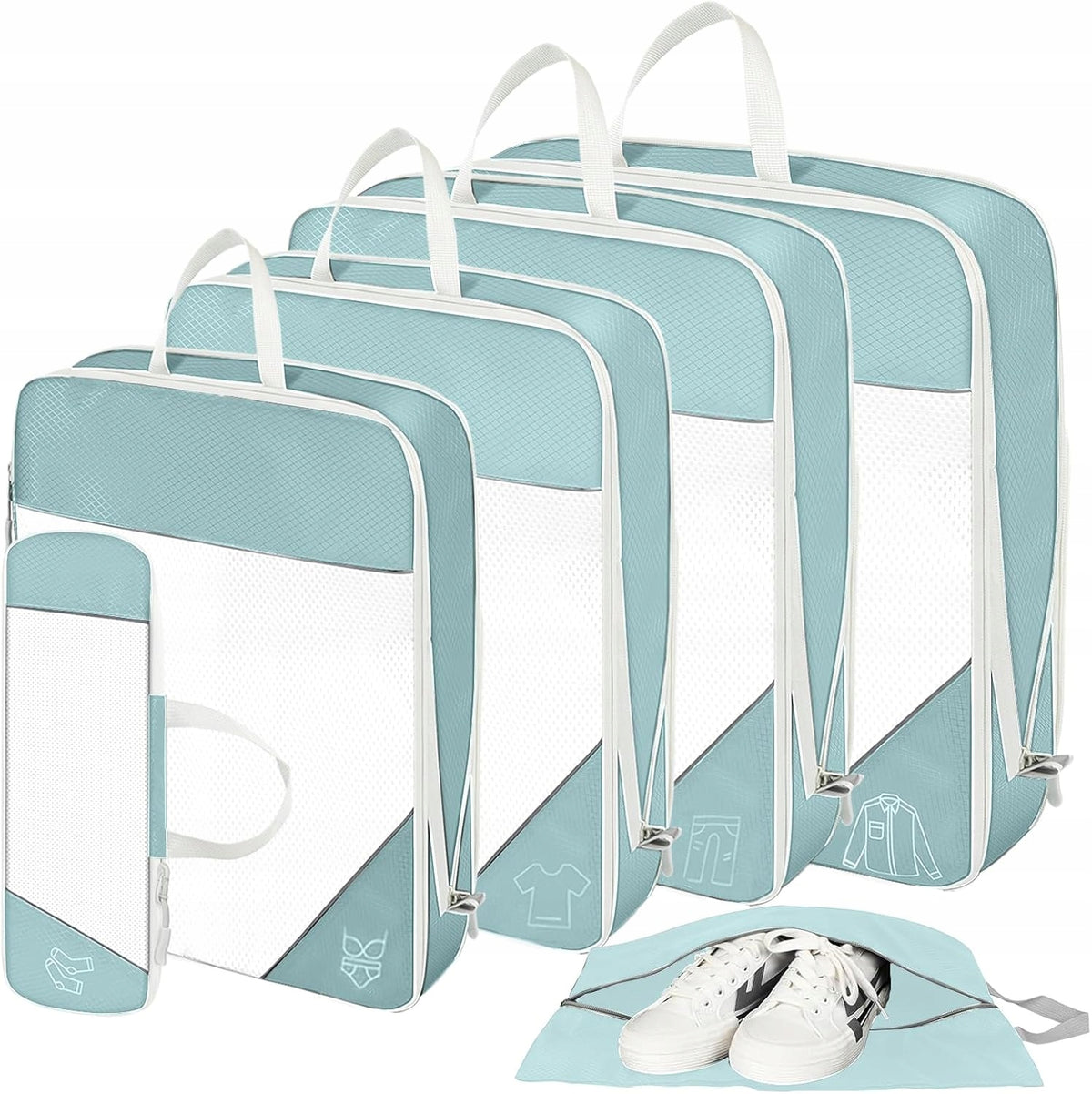 COMPRESSION CUBES FOR SUITCASE 6 PIECES – LUGGAGE ORGANIZER BLUE