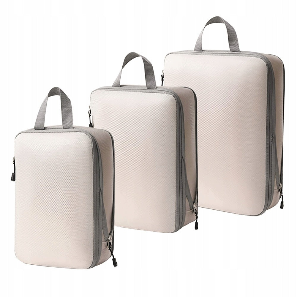 COMPRESSION ORGANIZER FOR PACKING TRAVEL SUITCASES BAGS SET OF 3 Color beige