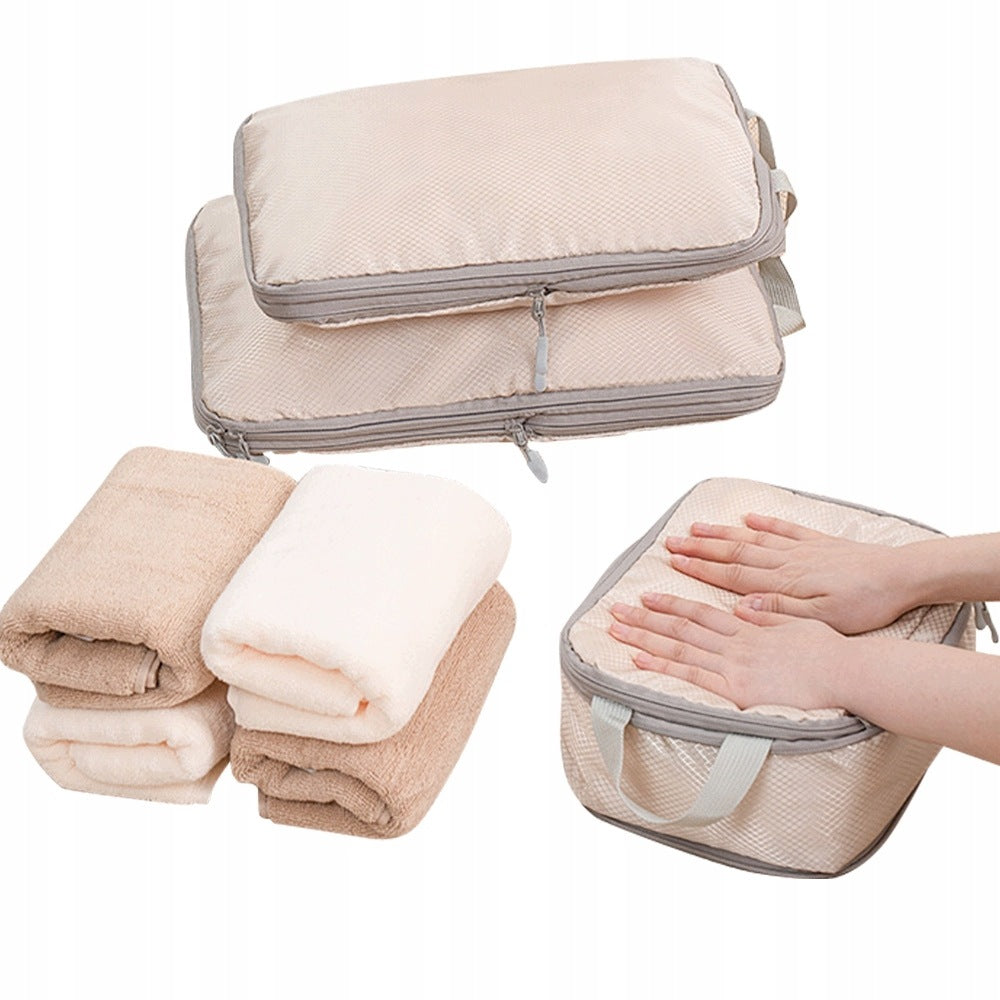COMPRESSION ORGANIZER PACKING SET TRAVEL SUITCASE BAGS 3 PCS Color beige