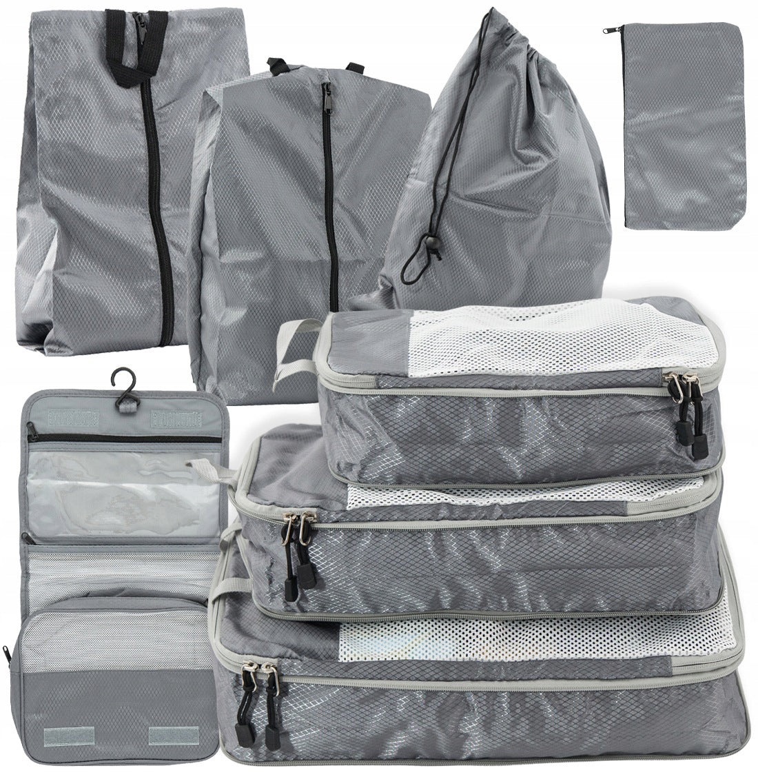 COMPRESSION ORGANIZER SET OF ORGANIZERS FOR SUITCASE WARDROBE BAGS 8in1 Packaging status original