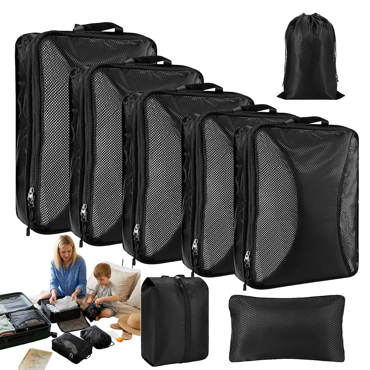 COMPRESSION ORGANIZER WATERPROOF DUSTPROOF TRAVEL STORAGE 8PCS