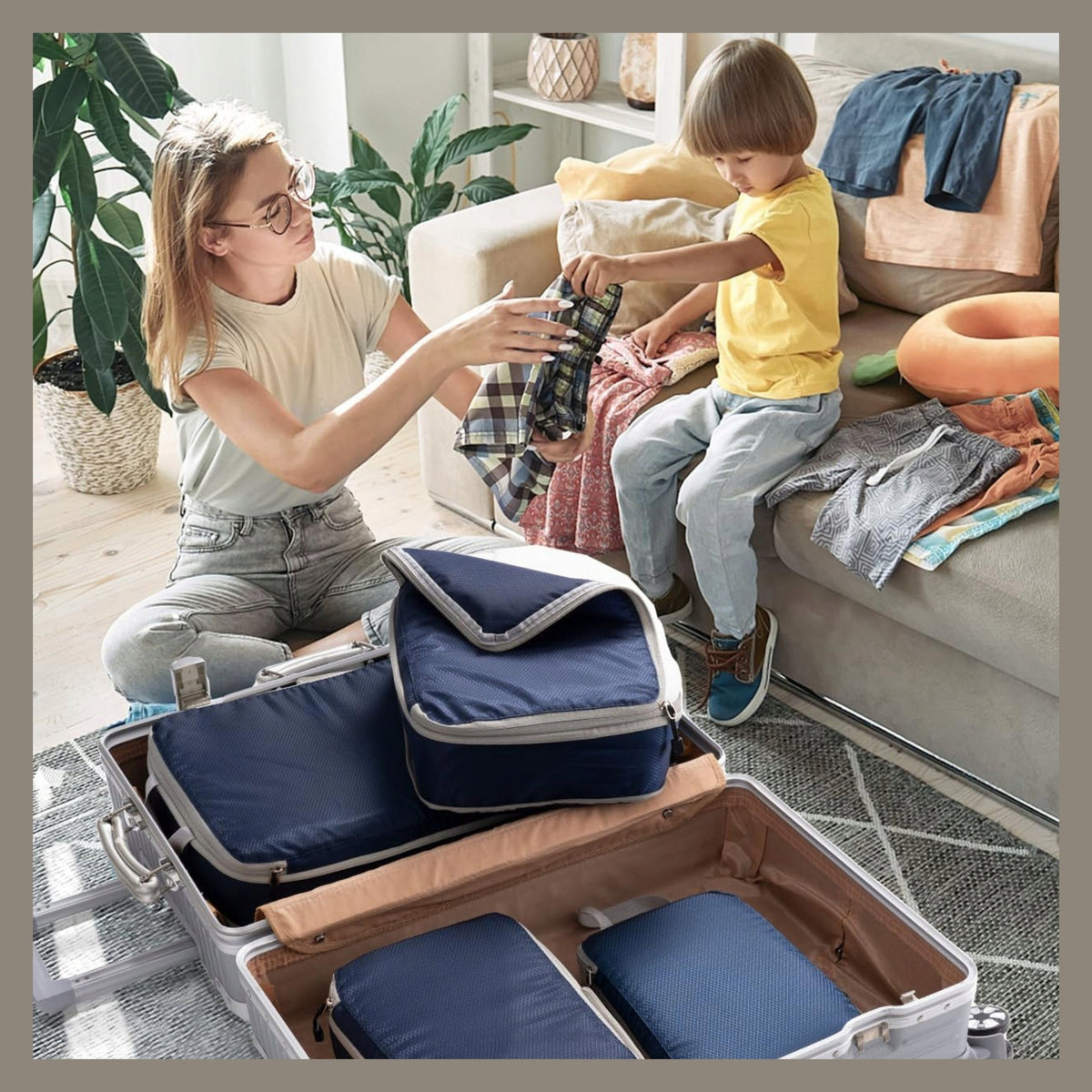 COMPRESSION ORGANIZER for Packing Suitcases Travel Bags Set of 3 Color blue