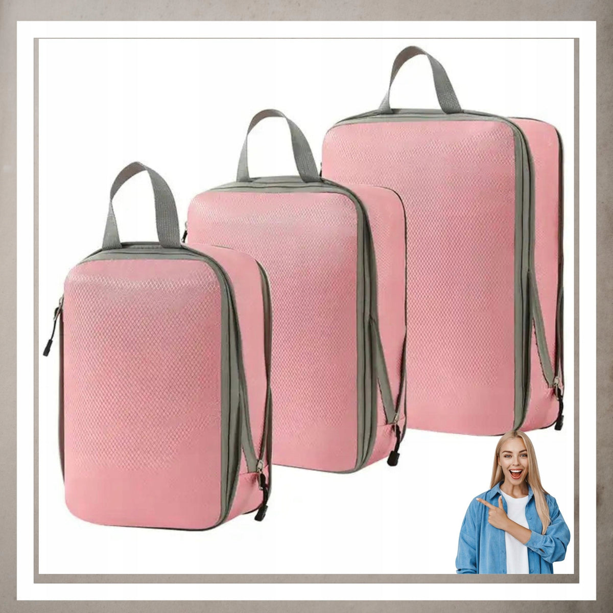 COMPRESSION ORGANIZER for Packing Suitcases Travel Bags Set of 3 Color pink