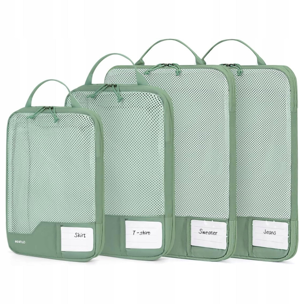 COMPRESSION PACKING CUBES 4 PCS TRAVEL SUITCASE ORGANIZER GREEN