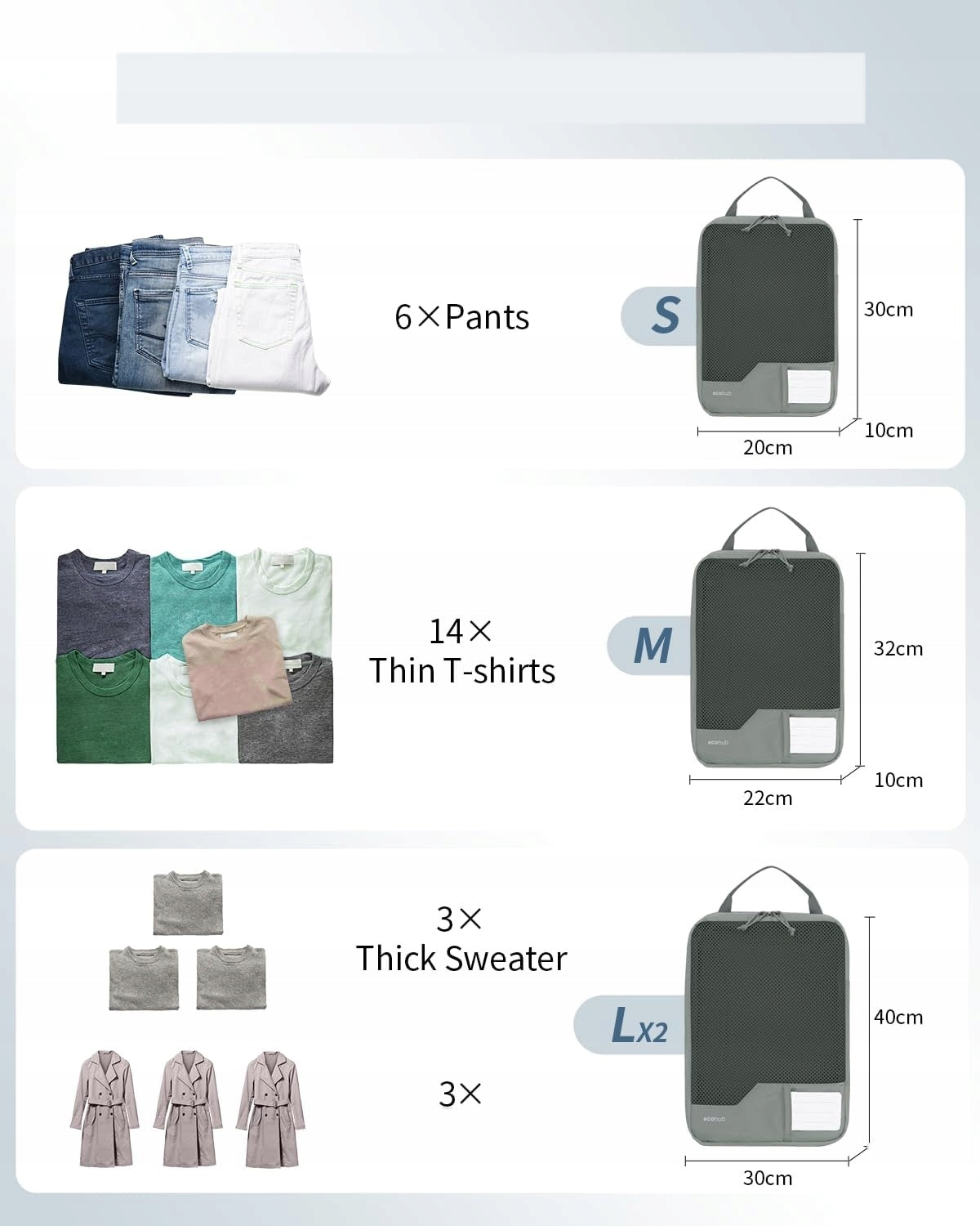 COMPRESSION PACKING CUBES 4PCS ORGANIZER FOR SUITCASE TRAVEL ECO GREY Packaging status original
