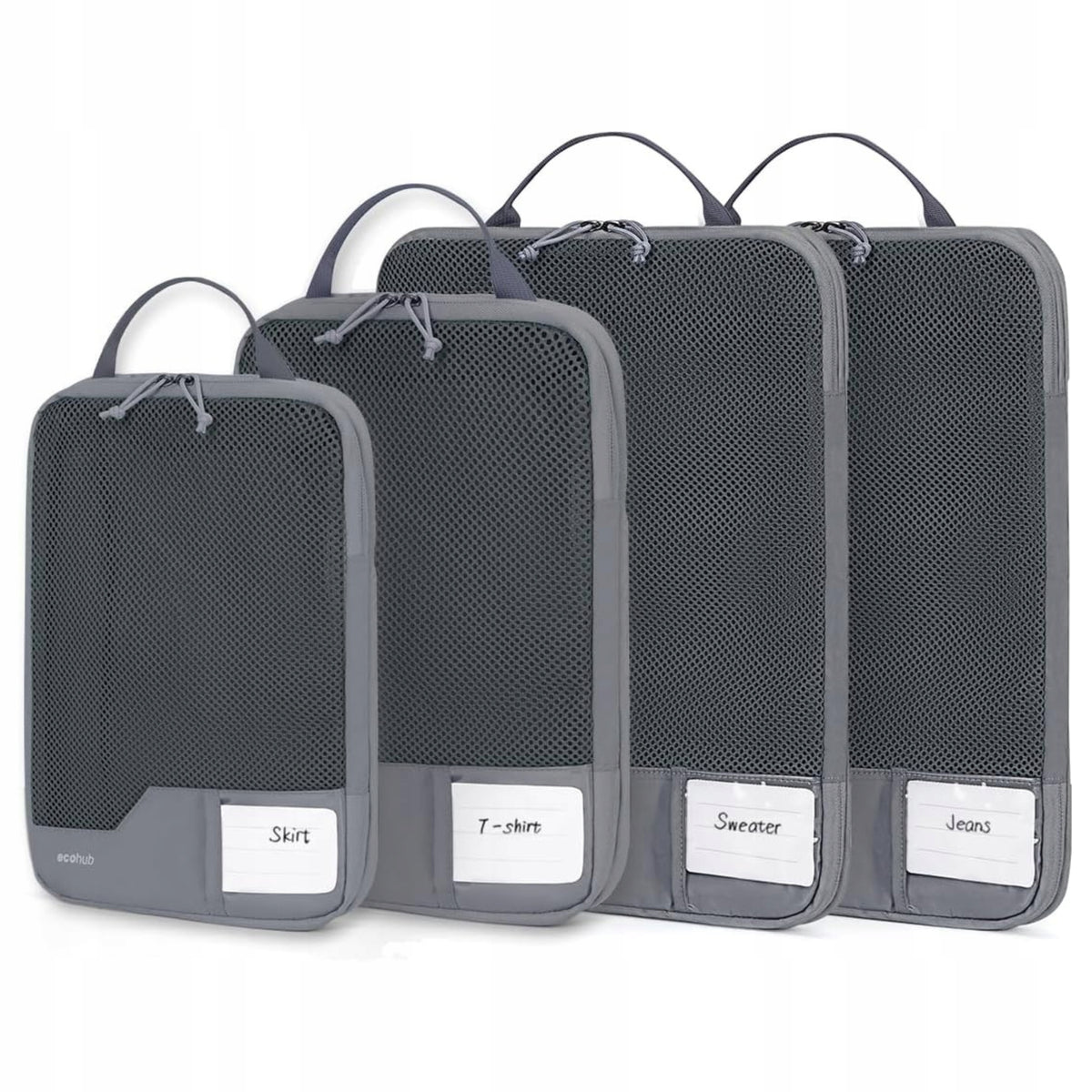 COMPRESSION PACKING CUBES 4PCS ORGANIZER FOR SUITCASE TRAVEL ECO GREY