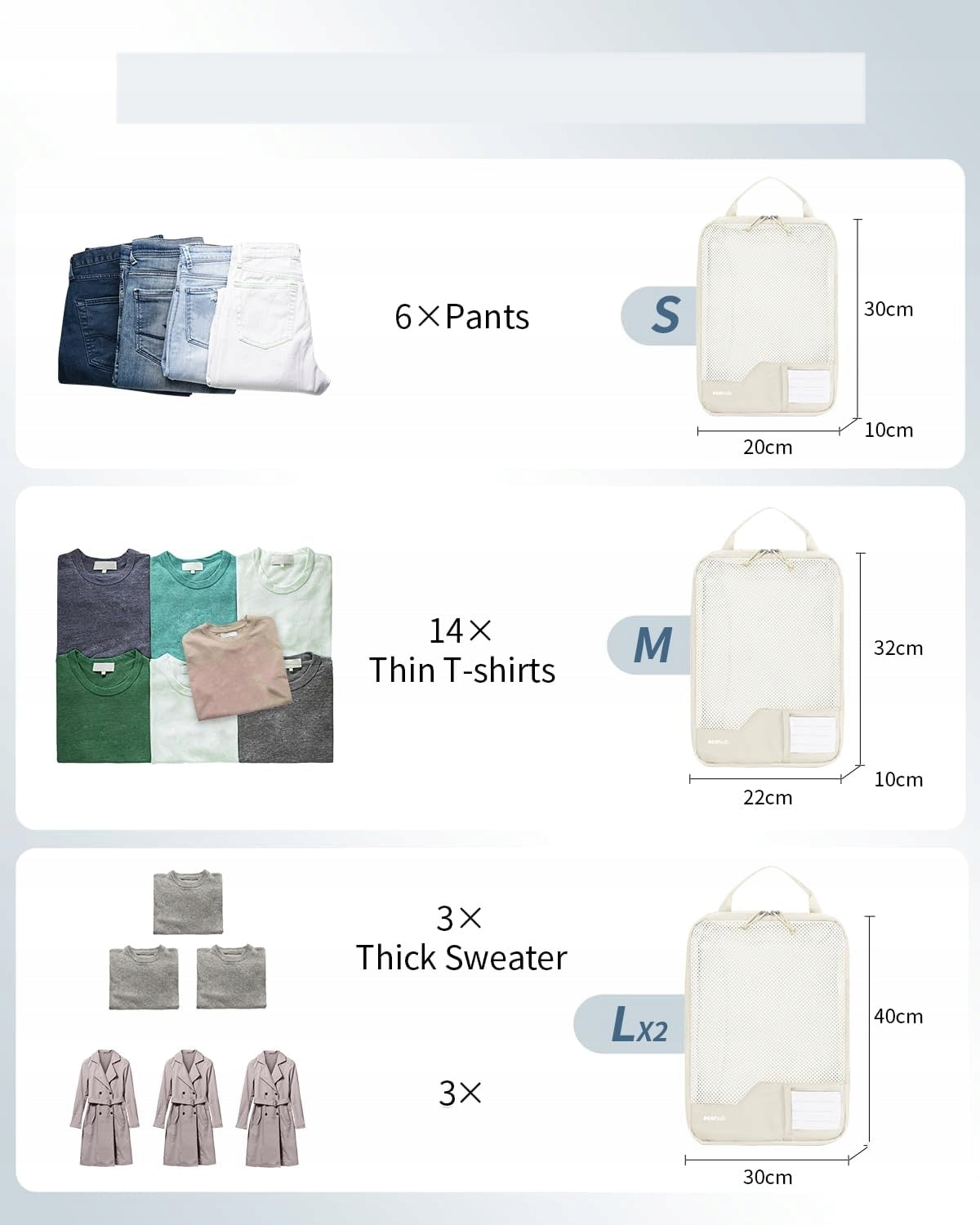 COMPRESSION PACKING CUBES 4PCS ORGANIZER SUITCASE ECO-FRIENDLY BEIGE Packaging status original