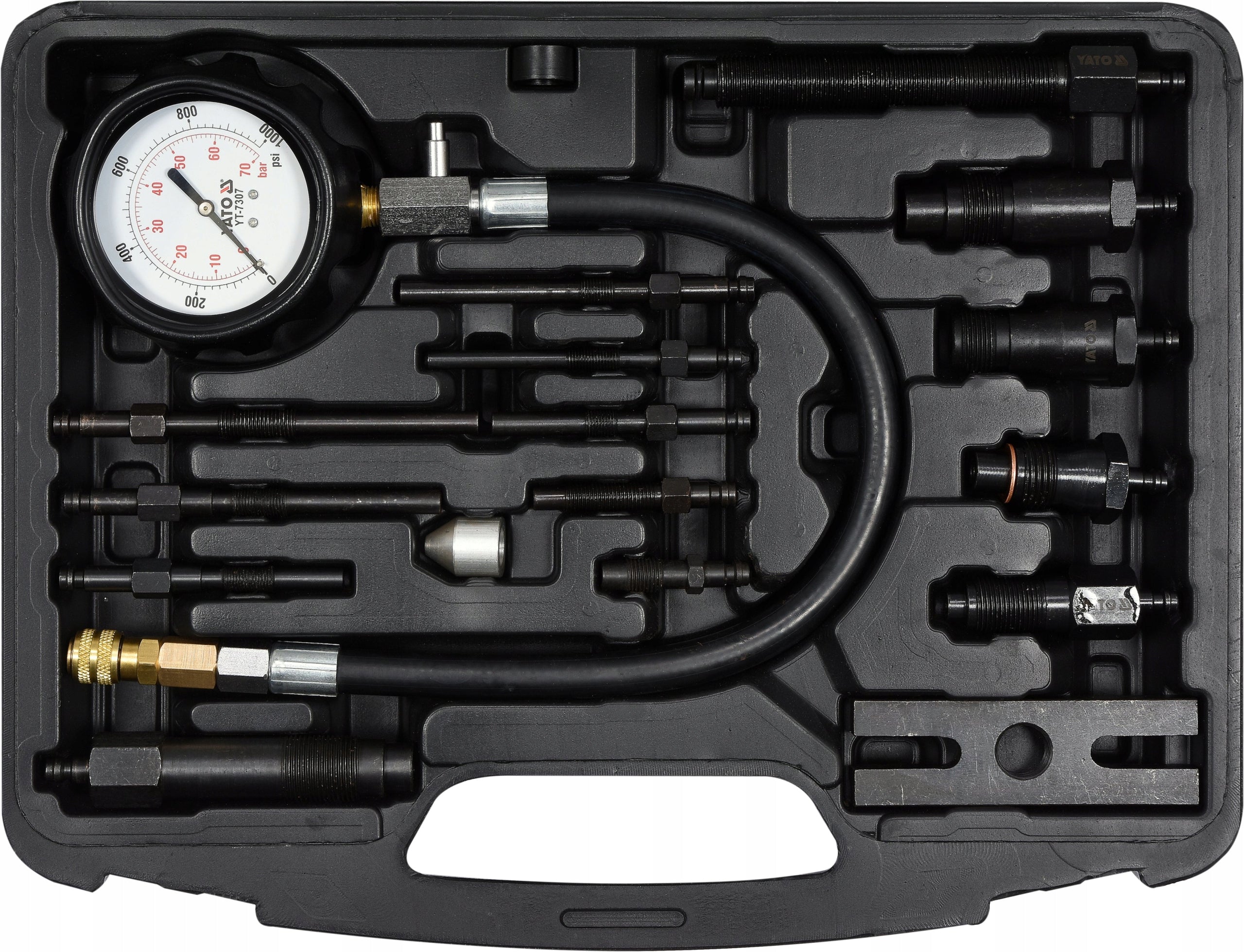 COMPRESSION PRESSURE GAUGE YATO DIESEL 0-70 bar 16 cz ADAPTERS M10-M24 Brand Yato
