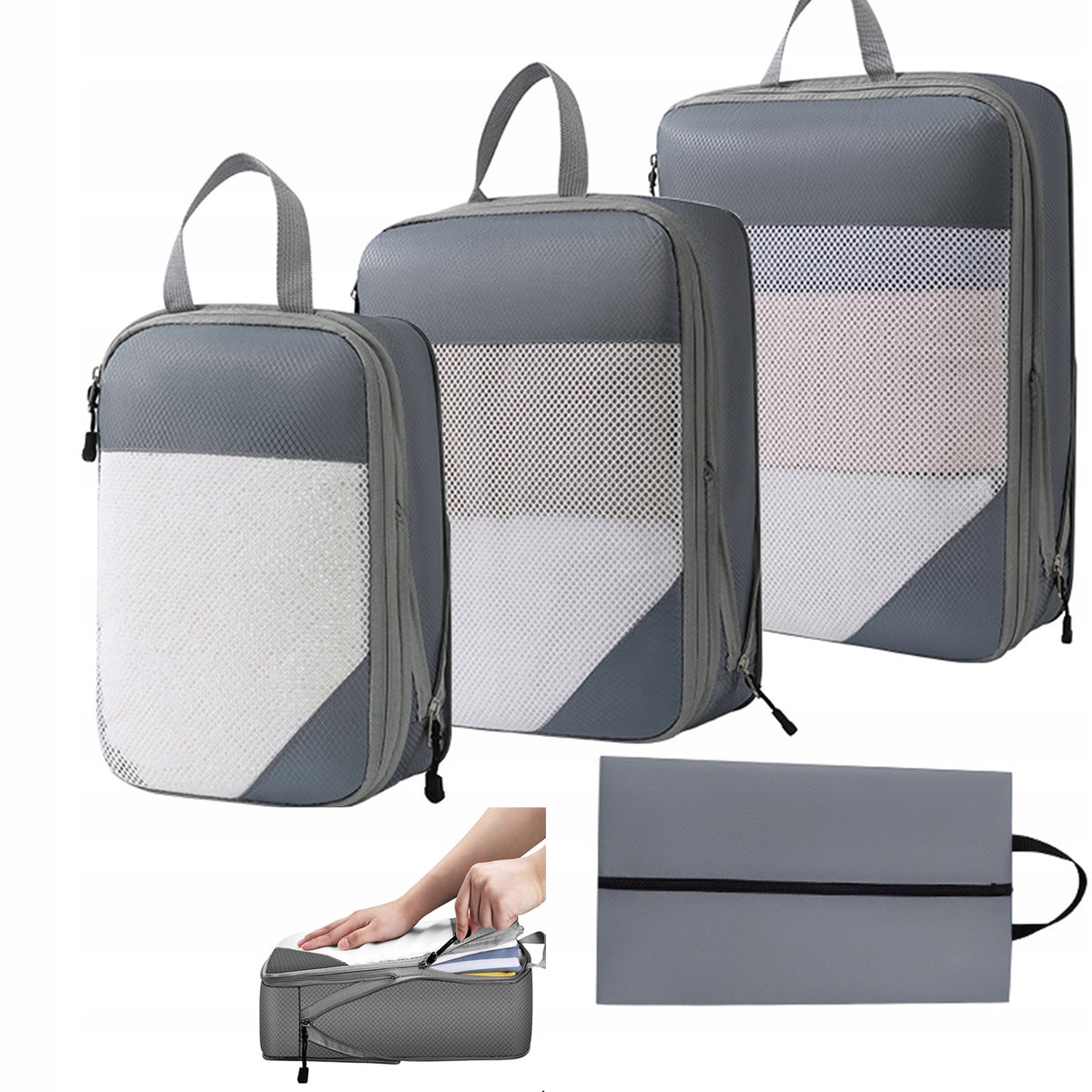 COMPRESSION TRAVEL ORGANIZER 4in1 For Packing Suitcases, Bags, Clothes Set