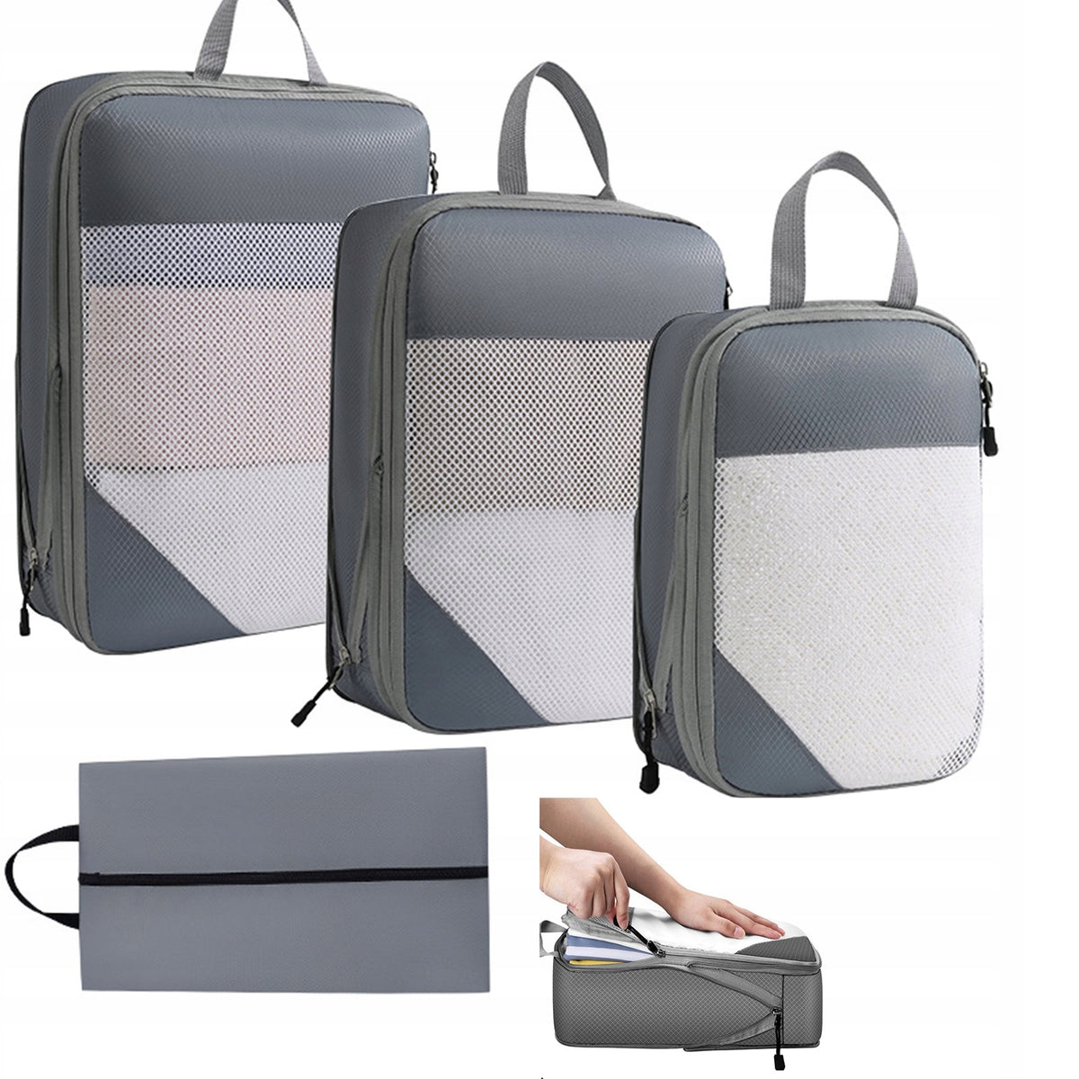 COMPRESSION TRAVEL ORGANIZER 4in1 For Packing Suitcases, Bags, clothes Set