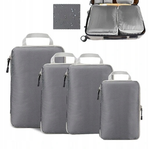 COMPRESSION TRAVEL ORGANIZER FOR PACKING TRAVEL SUITCASE BAGS 4 PCS Color gray