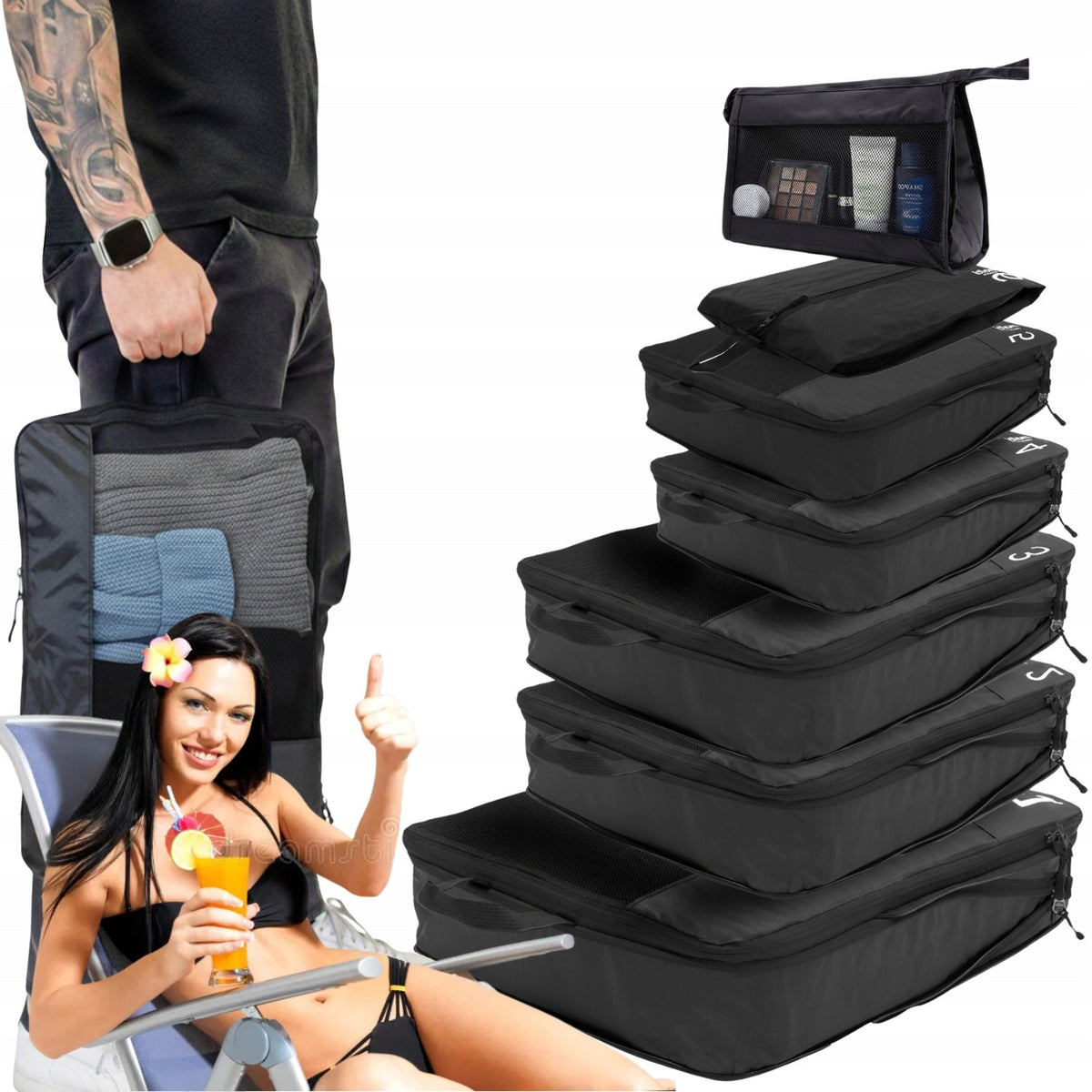 COMPRESSION TRAVEL ORGANIZER for Packing Suitcase Clothes Bag SET 7in1