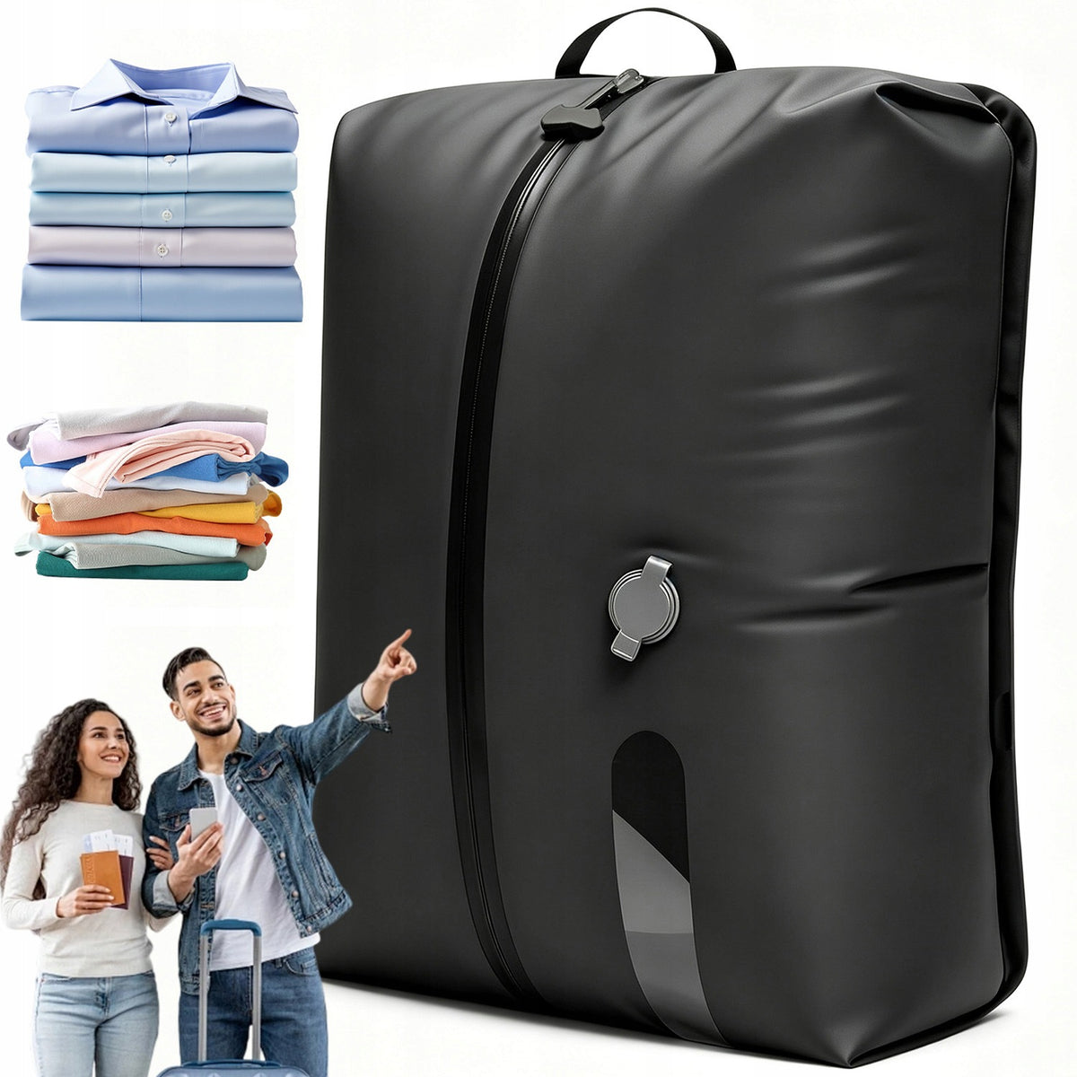 COMPRESSION VACUUM BAG FOR CLOTHES BACKPACK LUGGAGE WATERPROOF BLACK