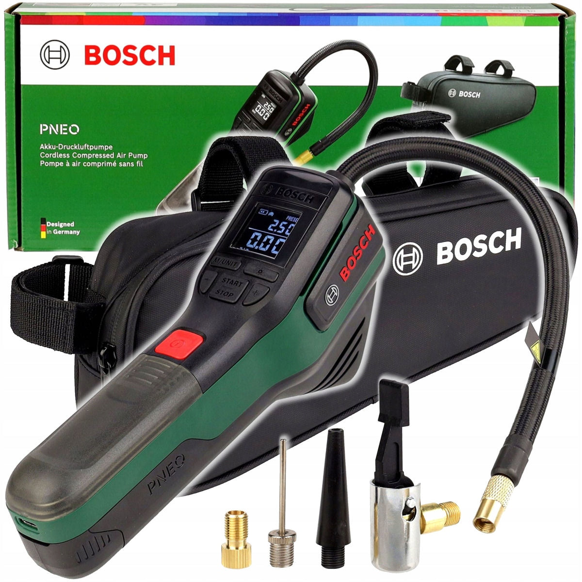COMPRESSOR BATTERY PUMP 4,0V PNEO BOSCH + TIPS + BICYCLE BAG