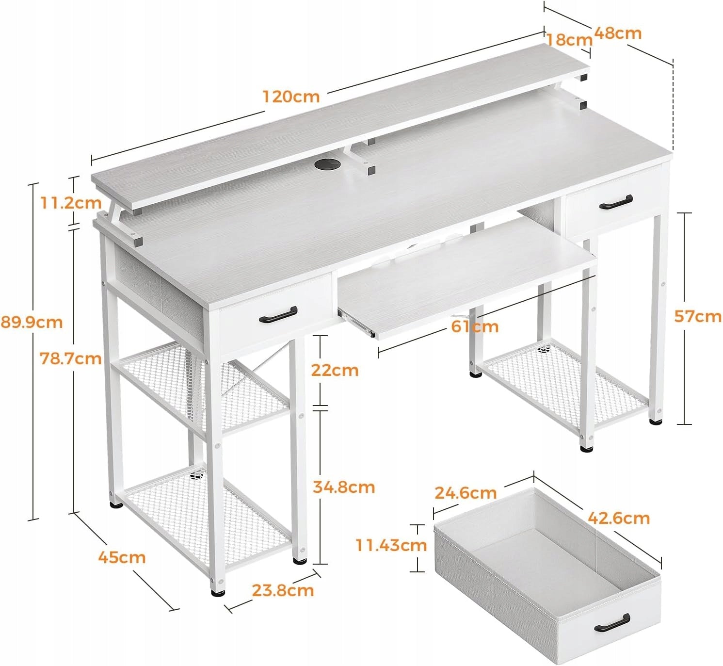 COMPUTER DESK 120X48X90CM DRAWER MONITOR STAND EAN (GTIN) 4250366868820