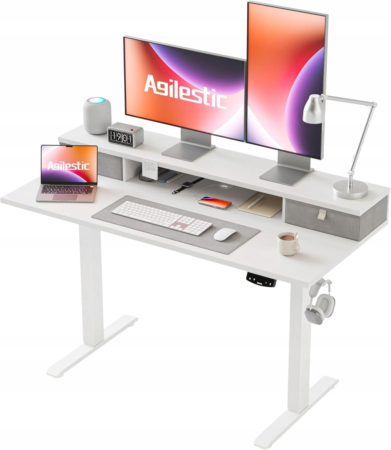 COMPUTER DESK ADJUSTABLE HEIGHT TABLE TWO DRAWERS 120x60cm