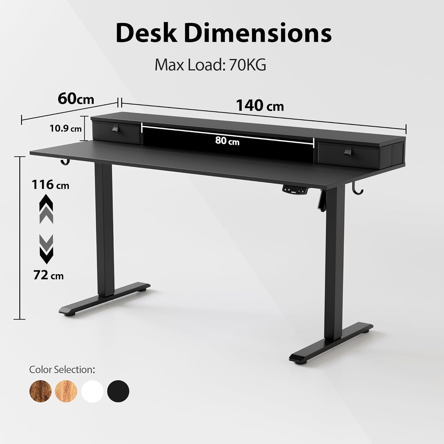 COMPUTER DESK ADJUSTABLE HEIGHT TABLE TWO DRAWERS 140x60cm Brand no brand