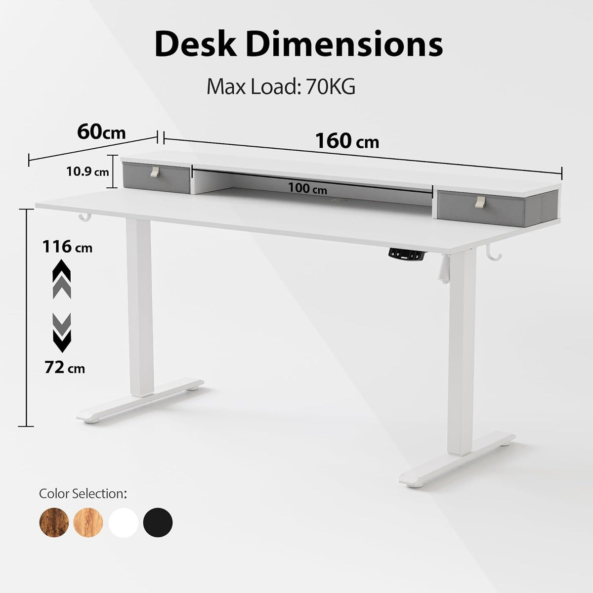 COMPUTER DESK ADJUSTABLE HEIGHT TABLE TWO DRAWERS 160x60cm Brand no brand