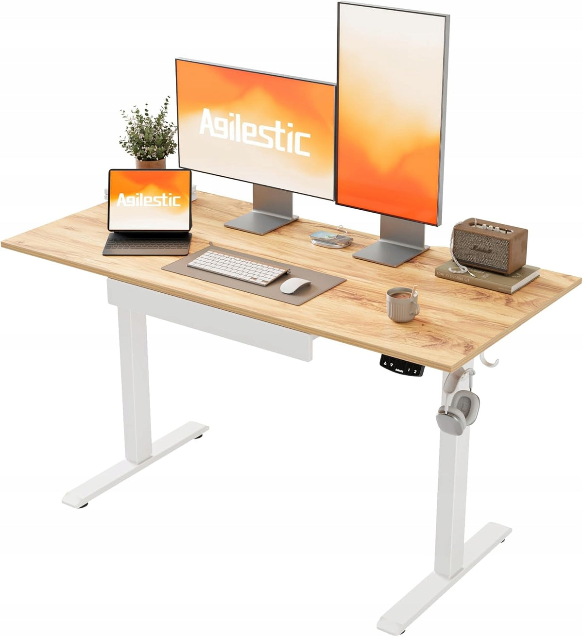 COMPUTER DESK ADJUSTABLE HEIGHT TABLE WITH SPACIOUS DRAWER 120x60cm